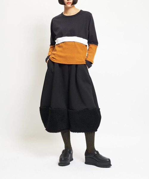 gomme（ゴム）の「ダンボールニット　ヘムチェンジパンツ（その他パンツ・レディース・アイボリー/ブラック/チャコールグレー・MEDIUM）」の4枚目の写真