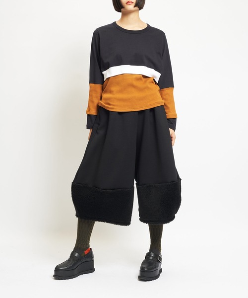 gomme（ゴム）の「ダンボールニット　ヘムチェンジパンツ（その他パンツ・レディース・アイボリー/ブラック/チャコールグレー・MEDIUM）」の6枚目の写真