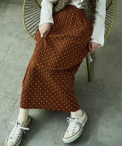 Fashion Letter(ファッションレター)の「ドットプリント プリーツイージーロングスカート(スカート・レディース・ブラウン/ブラック・M/L)」の2枚目の写真
