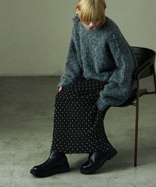 Fashion Letter(ファッションレター)の「ドットプリント プリーツイージーロングスカート(スカート・レディース・ブラウン/ブラック・M/L)」の1枚目の写真