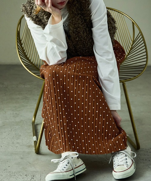 Fashion Letter(ファッションレター)の「ドットプリント プリーツイージーロングスカート(スカート・レディース・ブラウン/ブラック・M/L)」の3枚目の写真