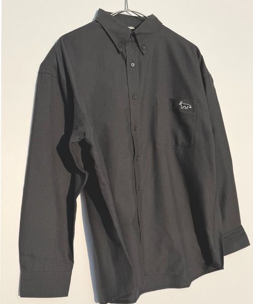 T-MAC ワンポイント刺繍 オックスフォード長袖シャツ FOX刺繍 ルーズ