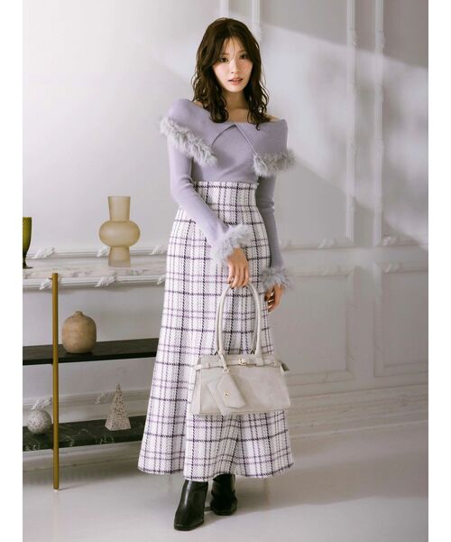 MERCURYDUO（マーキュリーデュオ）の「【WEB限定カラーあり】フェイクファートリミングニット（ニット/セーター・レディース・ライトグレー/ブラック/ベージュ/レッド/オフホワイト・FREE）」の9枚目の写真