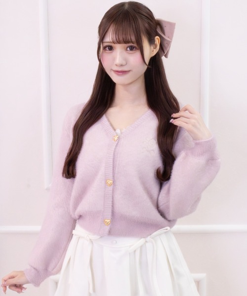 LAFARY(ラファリー)の「ロゴ刺繍カーディガン(カーディガン/ボレロ・レディース・ピンク/ホワイト・FREE)」の1枚目の写真