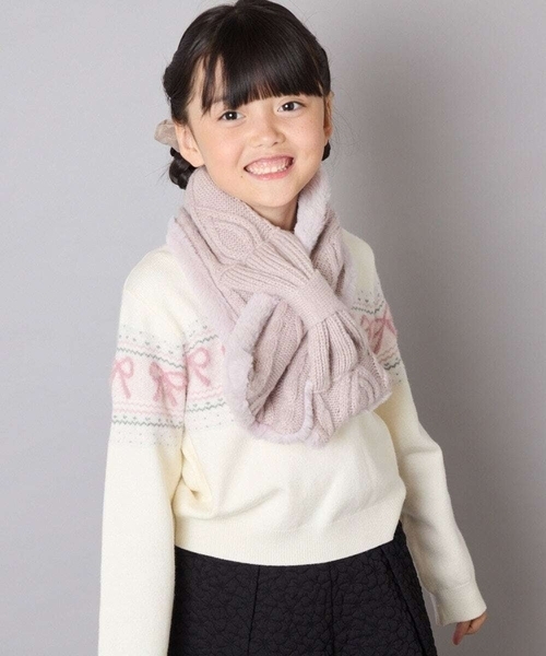 a.v.v（アーヴェヴェ）の「[KIDS]【リバーシブル/差し込み型で安心】リボンスヌード（ストール/ショール・キッズ・アイボリー/ライトピンク・120）」の3枚目の写真