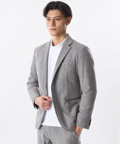 EPOCA UOMO(エポカウォモ)の「【セットアップ対応】ストライプ中わたジャケット(テーラードジャケット・メンズ・ブラック/グレー系その他2・48/46)」の2枚目の写真