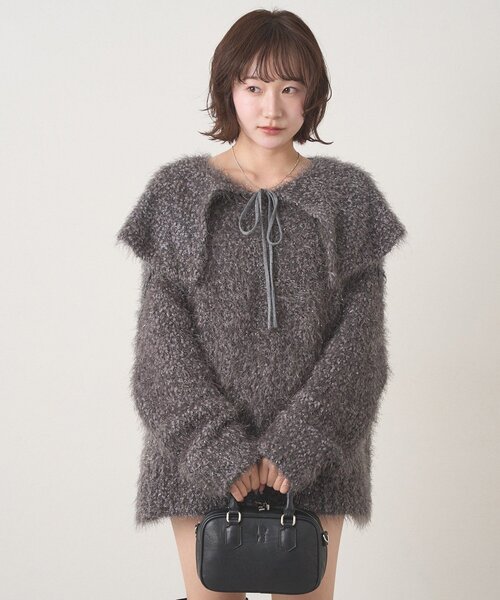 [mline]襟付きスノーシャギーニット