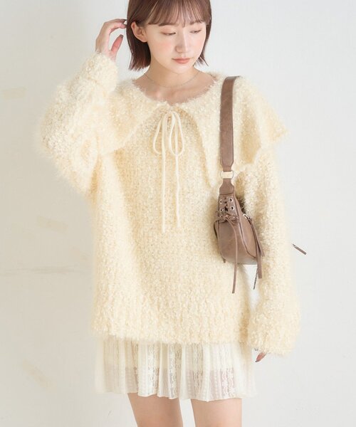 [mline]襟付きスノーシャギーニット