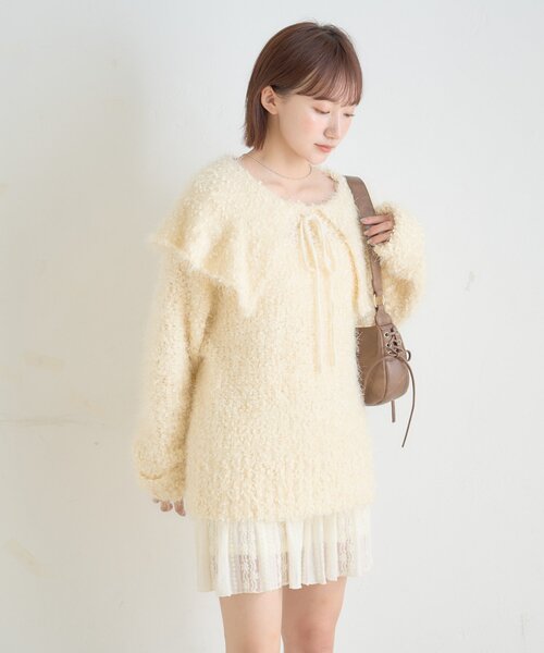 [mline]襟付きスノーシャギーニット