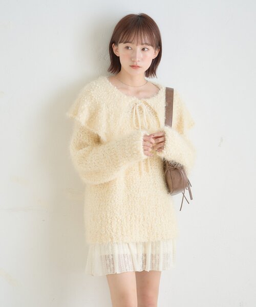 [mline]襟付きスノーシャギーニット