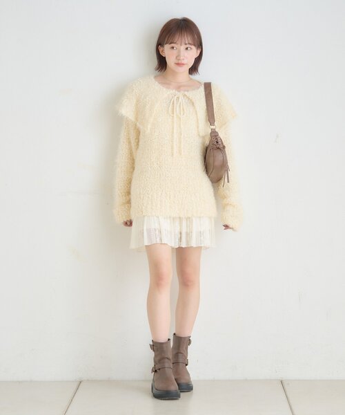 [mline]襟付きスノーシャギーニット