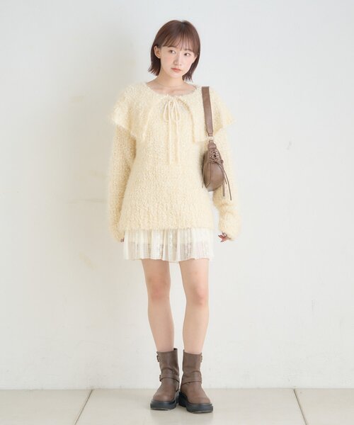 [mline]襟付きスノーシャギーニット