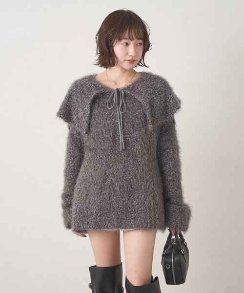 [mline]襟付きスノーシャギーニット