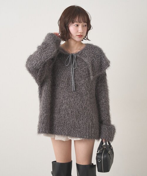 [mline]襟付きスノーシャギーニット