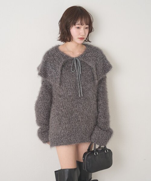 [mline]襟付きスノーシャギーニット