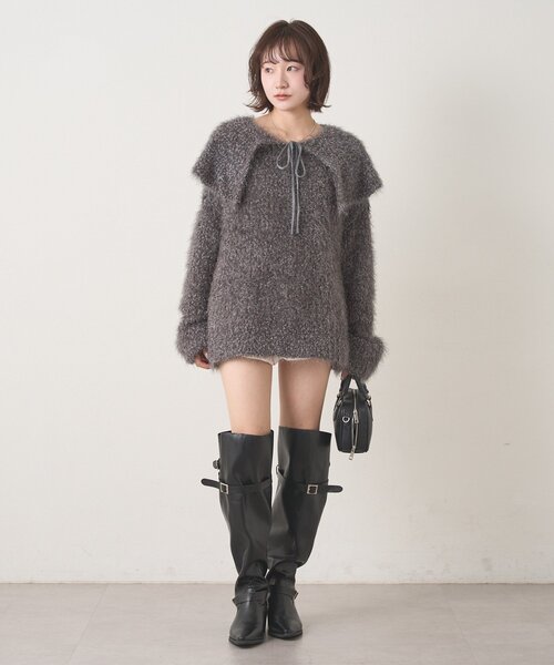 [mline]襟付きスノーシャギーニット