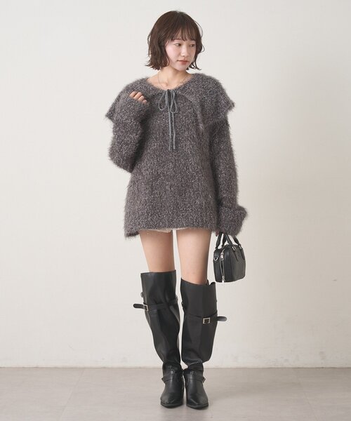 [mline]襟付きスノーシャギーニット