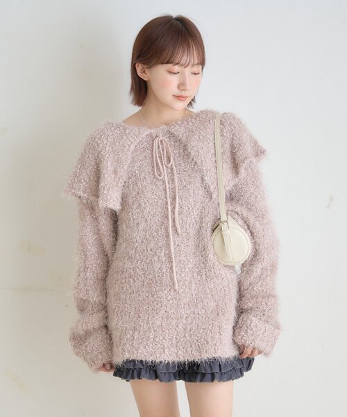 [mline]襟付きスノーシャギーニット