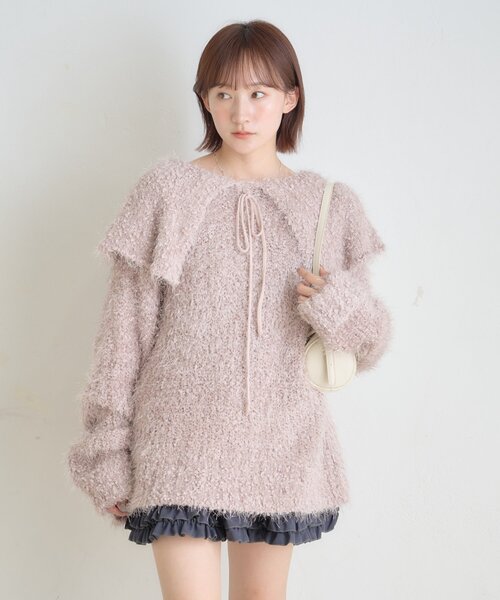 [mline]襟付きスノーシャギーニット