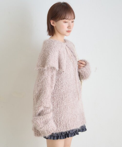 [mline]襟付きスノーシャギーニット