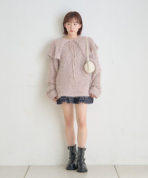 [mline]襟付きスノーシャギーニット