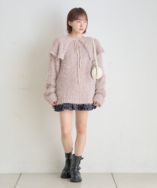 [mline]襟付きスノーシャギーニット