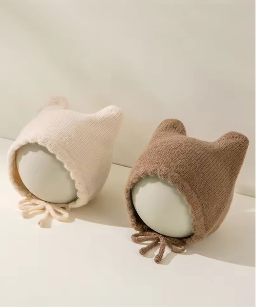 Bambin（ボンバン）の「【 Bambin / ボンバン 】 ネコミミ ニット ボンネット（ニットキャップ/ビーニー・キッズ・アイボリー/ブラウン・FREE）」の6枚目の写真