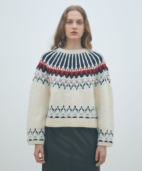 セール】ビジュージャカード クルーネックプルオーバー（ニット