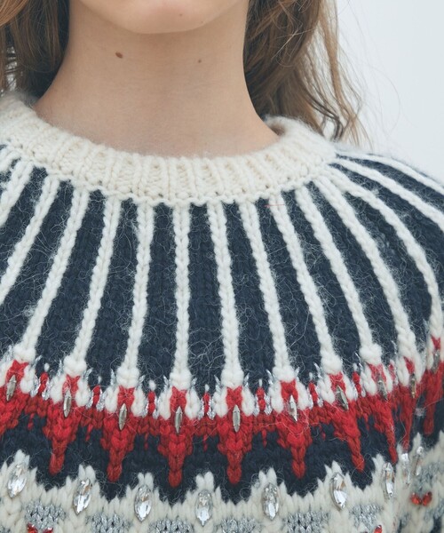 セール】ビジュージャカード クルーネックプルオーバー（ニット