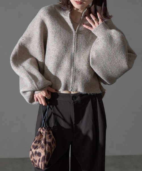 each（イーチ）の「ダブルジップ圧縮ニットボリュームスリーブパーカー（パーカー・レディース・ブラック/モカ/ブラウン・FREE）」の8枚目の写真