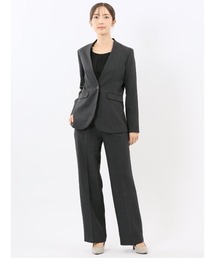 m.f.editorial | 【ストレッチ ウォッシャブル】m.f.エディトリアルレディース リラクシング カラーレスジャケット+セミワイドパンツ シャーク紺(スーツセット)