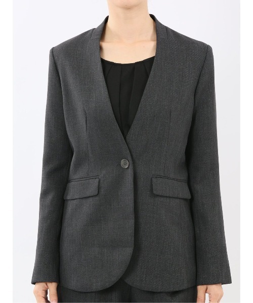 m.f.editorial（エムエフエディトリアル）の「【ストレッチ ウォッシャブル】m.f.エディトリアルレディース リラクシング カラーレスジャケット＋セミワイドパンツ シャーク紺（スーツセット・レディース・ネイビー・S/MEDIUM/LARGE/X-LARGE）」の16枚目の写真