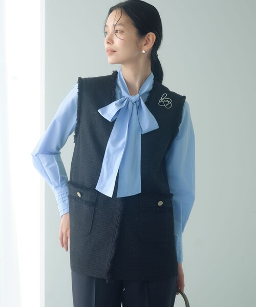 green label relaxing（グリーンレーベルリラクシング）の「［size SHORTあり］ライト ツイードライク ジレ（ベスト・レディース・ネイビー/コバルトブルー/レッド・SHORT/FREE）」の2枚目の写真