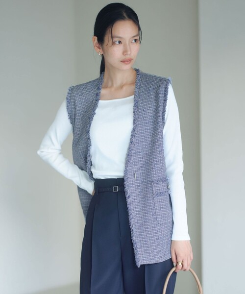 green label relaxing（グリーンレーベルリラクシング）の「［size SHORTあり］ライト ツイードライク ジレ（ベスト・レディース・ネイビー/コバルトブルー/レッド・SHORT/FREE）」の17枚目の写真