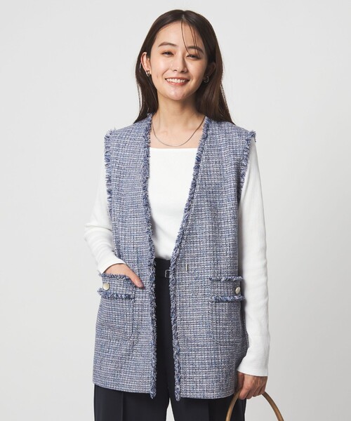 green label relaxing（グリーンレーベルリラクシング）の「［size SHORTあり］ライト ツイードライク ジレ（ベスト・レディース・ネイビー/コバルトブルー/レッド・SHORT/FREE）」の10枚目の写真