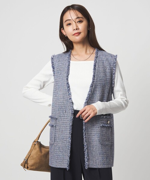 green label relaxing（グリーンレーベルリラクシング）の「［size SHORTあり］ライト ツイードライク ジレ（ベスト・レディース・ネイビー/コバルトブルー/レッド・SHORT/FREE）」の11枚目の写真