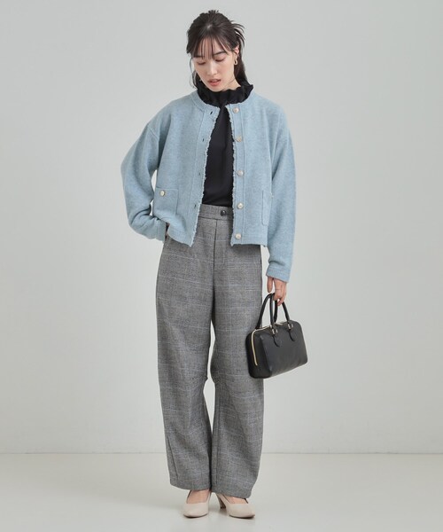 DRESKIP（ドレスキップ）の「【洗濯機可】きちんと感が魅力 ジャケットライクカーディガン（カーディガン/ボレロ・レディース・ライトグレー/ネイビー/サックスブルー・01/02/03/04）」の7枚目の写真