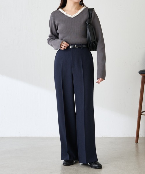 COLLAGE GALLARDAGALANTE（コラージュガリャルダガランテ）の「フリルリブニット（ニット/セーター・レディース・チャコールグレー/ベージュ・FREE）」の3枚目の写真