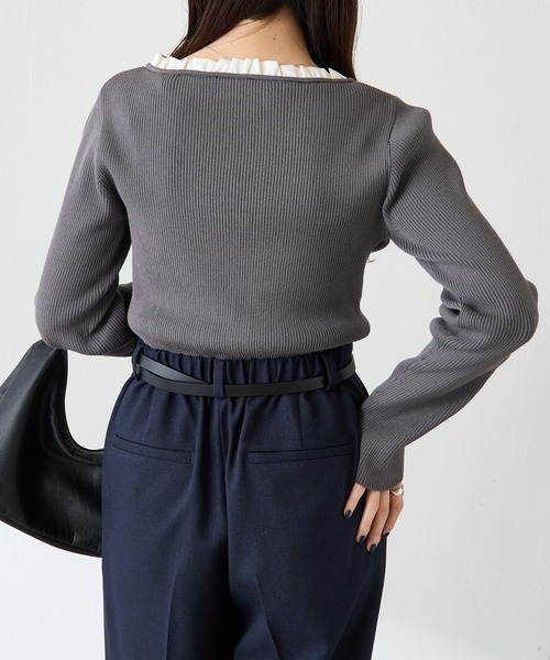 COLLAGE GALLARDAGALANTE（コラージュガリャルダガランテ）の「フリルリブニット（ニット/セーター・レディース・チャコールグレー/ベージュ・FREE）」の6枚目の写真