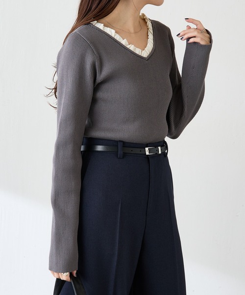 COLLAGE GALLARDAGALANTE（コラージュガリャルダガランテ）の「フリルリブニット（ニット/セーター・レディース・チャコールグレー/ベージュ・FREE）」の7枚目の写真