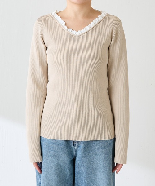 COLLAGE GALLARDAGALANTE（コラージュガリャルダガランテ）の「フリルリブニット（ニット/セーター・レディース・チャコールグレー/ベージュ・FREE）」の22枚目の写真