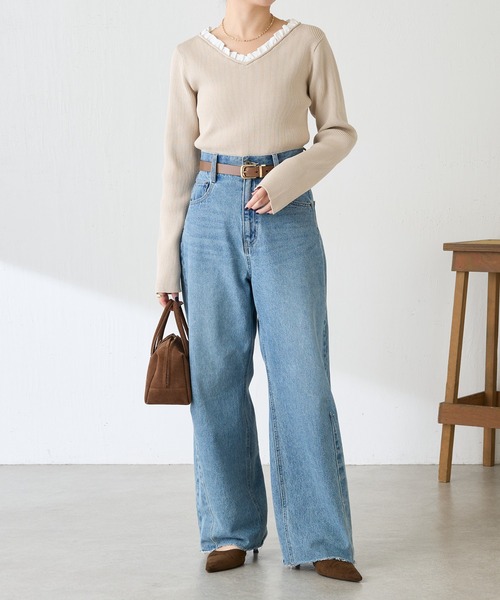 COLLAGE GALLARDAGALANTE（コラージュガリャルダガランテ）の「フリルリブニット（ニット/セーター・レディース・チャコールグレー/ベージュ・FREE）」の12枚目の写真