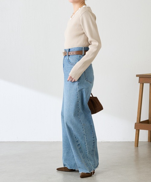 COLLAGE GALLARDAGALANTE（コラージュガリャルダガランテ）の「フリルリブニット（ニット/セーター・レディース・チャコールグレー/ベージュ・FREE）」の17枚目の写真