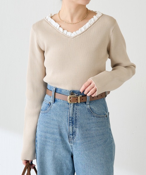 COLLAGE GALLARDAGALANTE（コラージュガリャルダガランテ）の「フリルリブニット（ニット/セーター・レディース・チャコールグレー/ベージュ・FREE）」の13枚目の写真