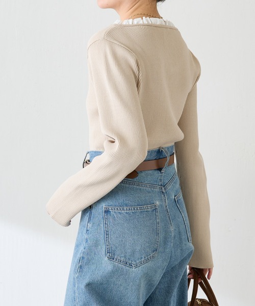 COLLAGE GALLARDAGALANTE（コラージュガリャルダガランテ）の「フリルリブニット（ニット/セーター・レディース・チャコールグレー/ベージュ・FREE）」の14枚目の写真