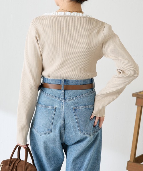 COLLAGE GALLARDAGALANTE（コラージュガリャルダガランテ）の「フリルリブニット（ニット/セーター・レディース・チャコールグレー/ベージュ・FREE）」の15枚目の写真