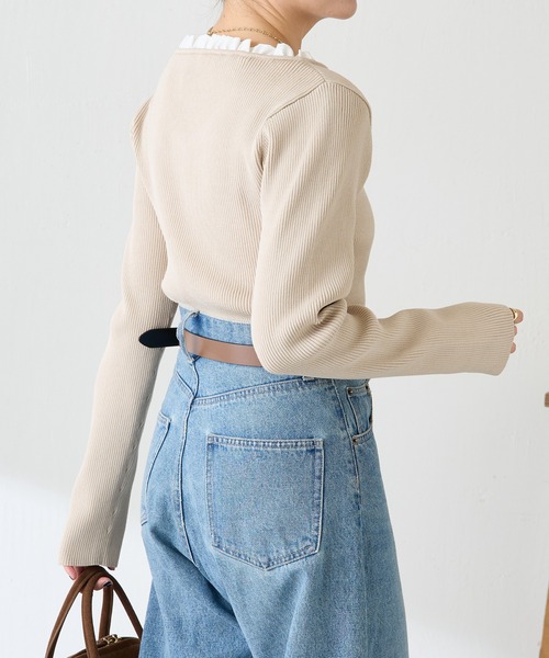 COLLAGE GALLARDAGALANTE（コラージュガリャルダガランテ）の「フリルリブニット（ニット/セーター・レディース・チャコールグレー/ベージュ・FREE）」の16枚目の写真