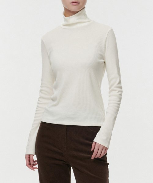MUSINSA STANDARD WOMAN（ムシンサスタンダードウーマン）の「[ヒートタンダード] ウィメンズ リブスリム タートルネック Tシャツ [クリーム]（Tシャツ/カットソー・レディース・その他・SMALL/MEDIUM/LARGE/X-SMALL）」の2枚目の写真