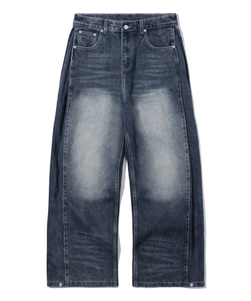 TRILLION（トリリオン）の「サイドタックスナップボタンワイドデニムパンツ (ブルーグレー)（デニムパンツ・レディース・その他・X-LARGE/SMALL/MEDIUM/LARGE）」の3枚目の写真