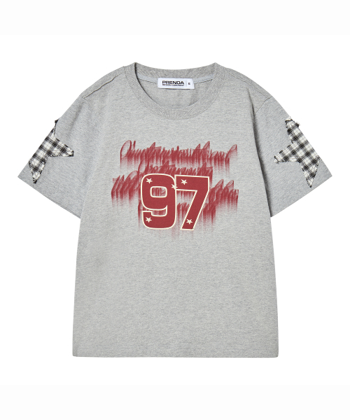 PRENDA(プレンダ)の「LETTERING 97 CHECK STAR CREWNECK TEE MELANGE GRAY(Tシャツ/カットソー・レディース・その他・SMALL/MEDIUM)」の1枚目の写真